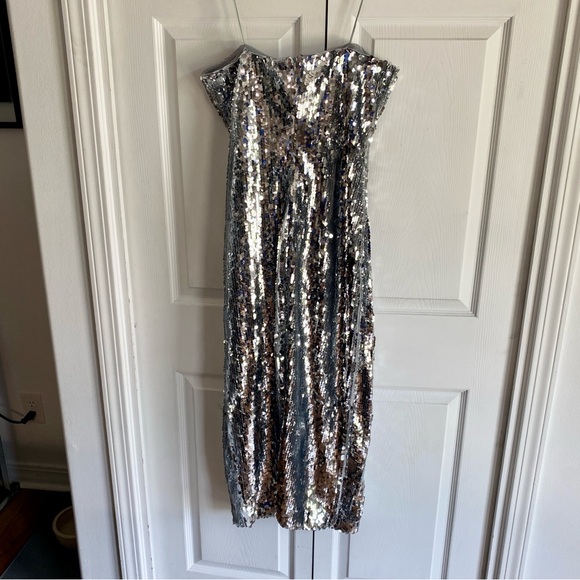 RHODE Lisa Sequin‎ Midi Dress Silver Strapless 10 - Picture 8 of 8